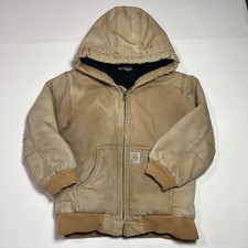 Carhartt Kids Brown Duck Canvas Size Small 7-8 Hooded Jacket Unisex Coat Quilted