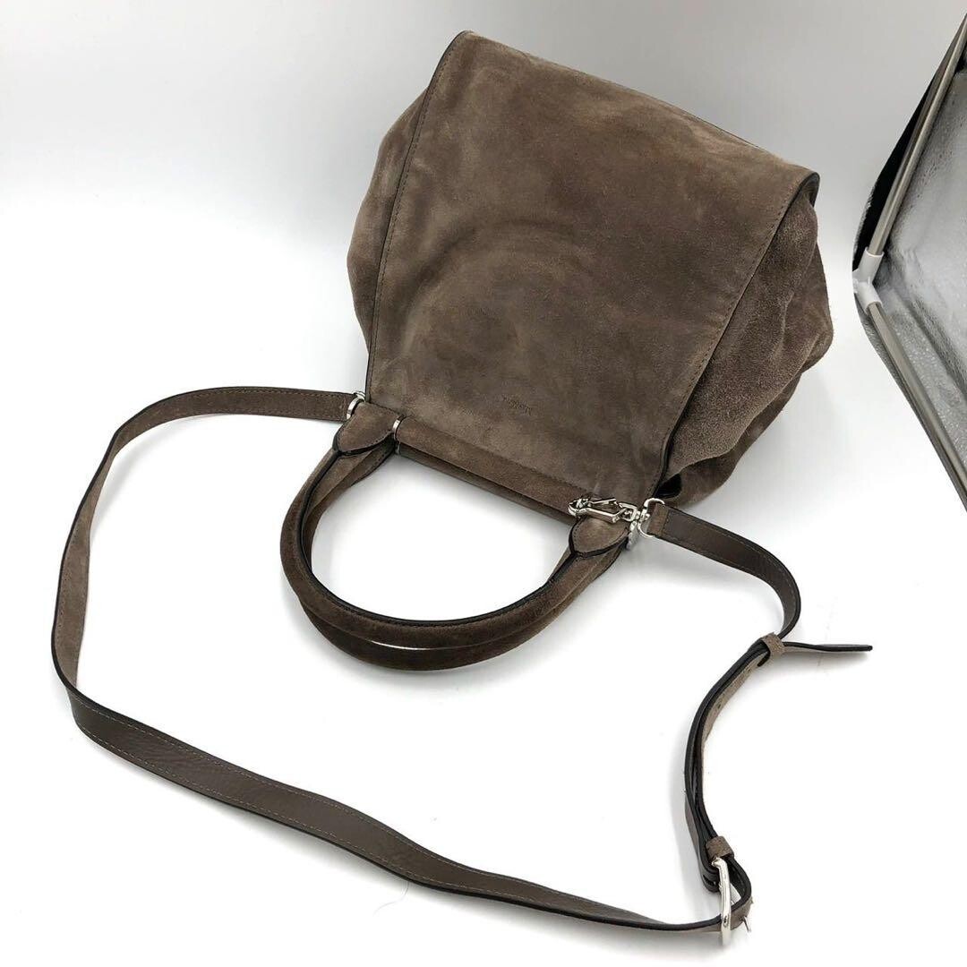 Max Mara 2 Way Shoulder Bag Brown Suede Leather Silver Hardware Large Auth — image 21
