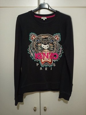 Kenzo Damen Pullover Sweatshirt schwarz mit gesticktem Tiger & rosa Logo Gr.M