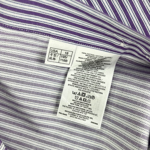 Brooks Brothers Vestito Camicia Uomo 2XL 18-37 Viola Righe Reggente Supima Non Ferro - Foto 10 di 11