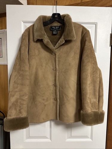 Fuda Coat Faux Fur Women's XL Coat Button up Front Pockets Fu Da New York - Picture 1 of 11