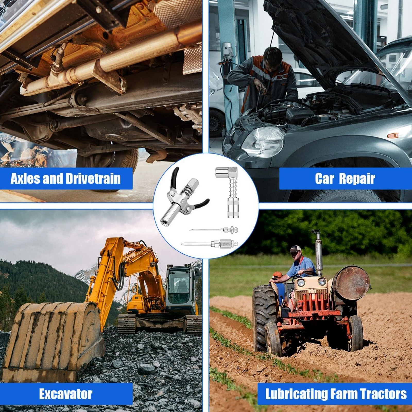 Carbon Steel Grease Gun Accessory Set 4-Piece Leak-Free 1/8"NPT Auto Repair US