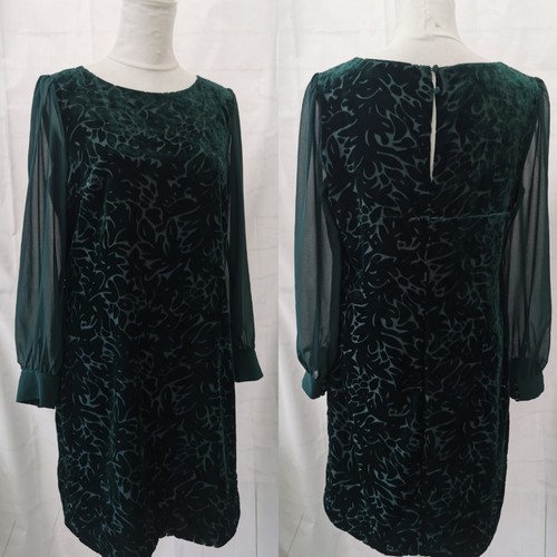 Laura Ashley Vintage Ladies Dress Size 12 Green Shift Long Sleeves Lined Floral - Picture 2 of 24