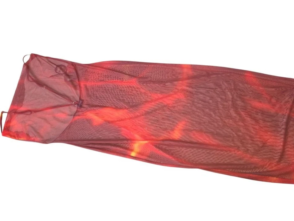 Maxi Vestido Para Mujer ICONSWM Rojo Naranja Estampado Llama Malla Transparente Foto 2 de 4