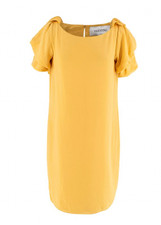 Valentino Yellow Ruched Shoulder Silk Dress