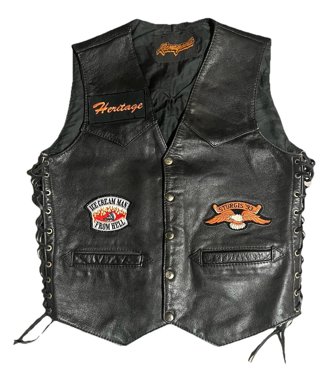 leather Biker Vest Black size 36