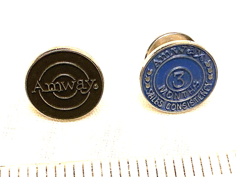 2 Amway Pins/Tie Tacs, Black/Silver and Blue/Silver 3-month Sales Consistency 