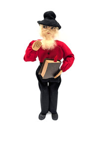 Vintage Swedish Carved Wood Folk Art Preacher Doll Bible Scandinavian Tomte