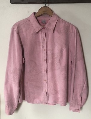Vtg STO XL Baby Pink Paisley Lightweight Soft Faux Suede Button Up Shirt Shacket