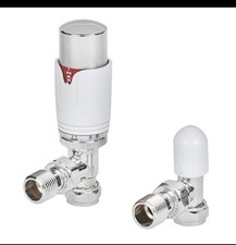 Flowmasta Thermostatic Radiator Valve Lockshield White/Chrome, Angled 15mm TRV