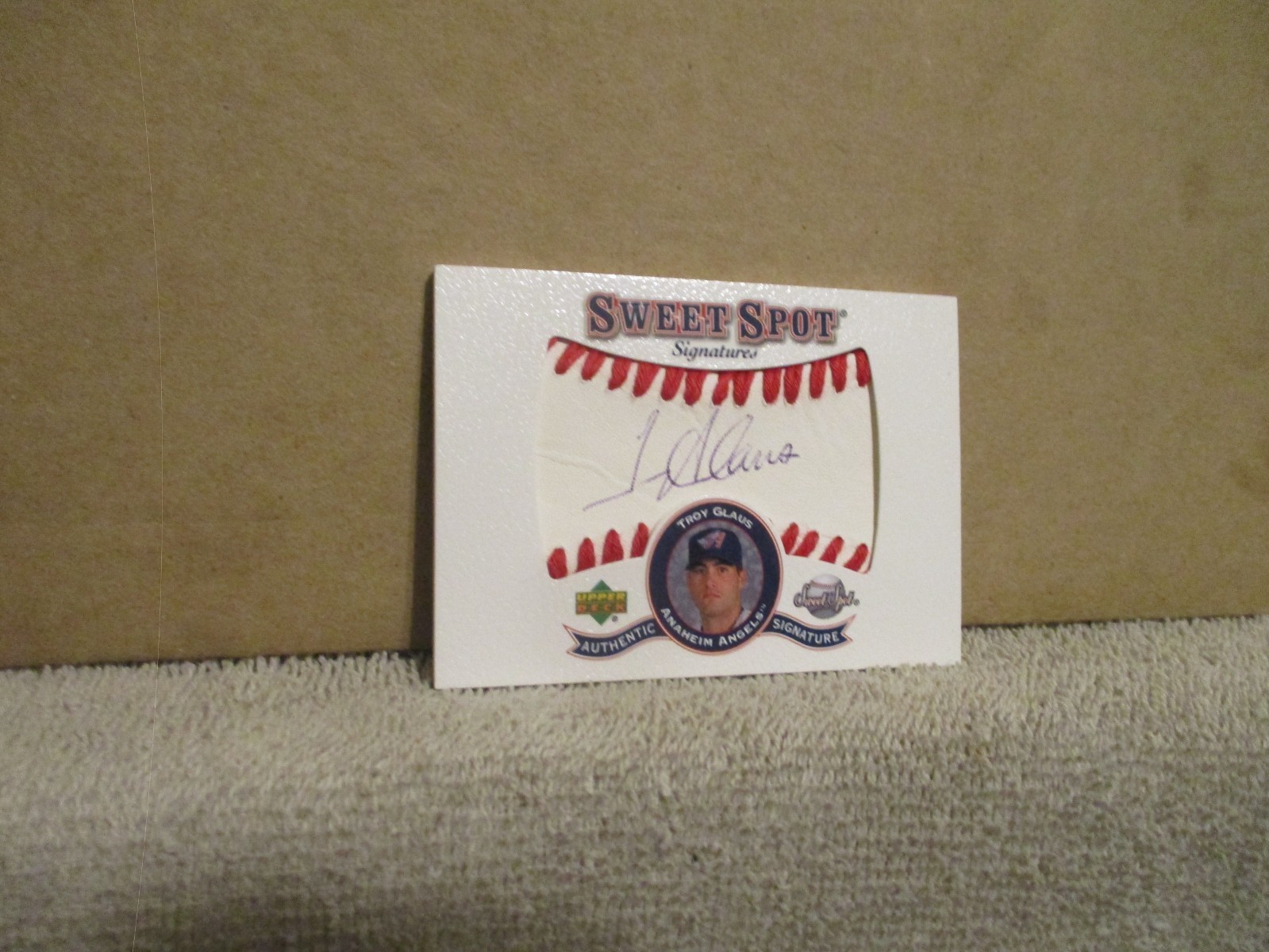 2001 UPPER DECK SWEET SPOT SIGNATURES TROY GLAUS #S-TGL ON CARD AUTOGRAPH AUTO