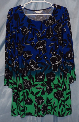 CJ Banks Multicolor Floral Round Neck 3/4 Sleeve Knit Blouse Women's Size 2X