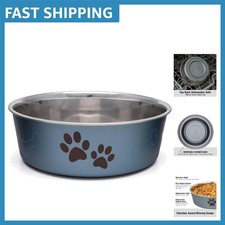 Stainless Steel Bella Dog Cat Bowl No-Spill Blueberry Design, 1.7lb Capacity