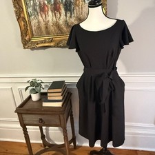 Calvin Klein Dress Women Black Flutter Sleeve Fit Flare Boat Neck | 8