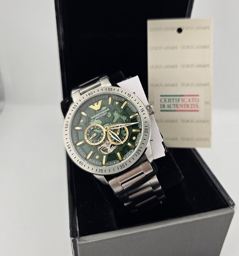 EMPORIO ARMANI MENS WATCH AUTOMATIC STAINLESS STEEL STRAP & GREEN DIAL AR60053