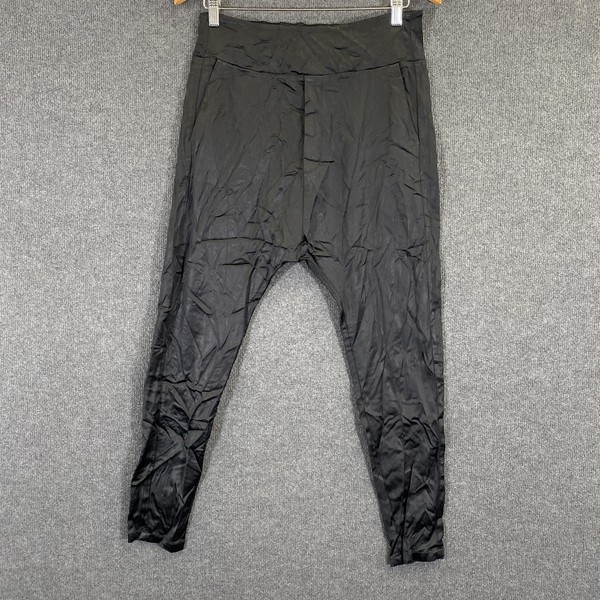 Decjuba Pants Womens 12 Black Satin Harem Tapered Elastic Waist Pockets Casual