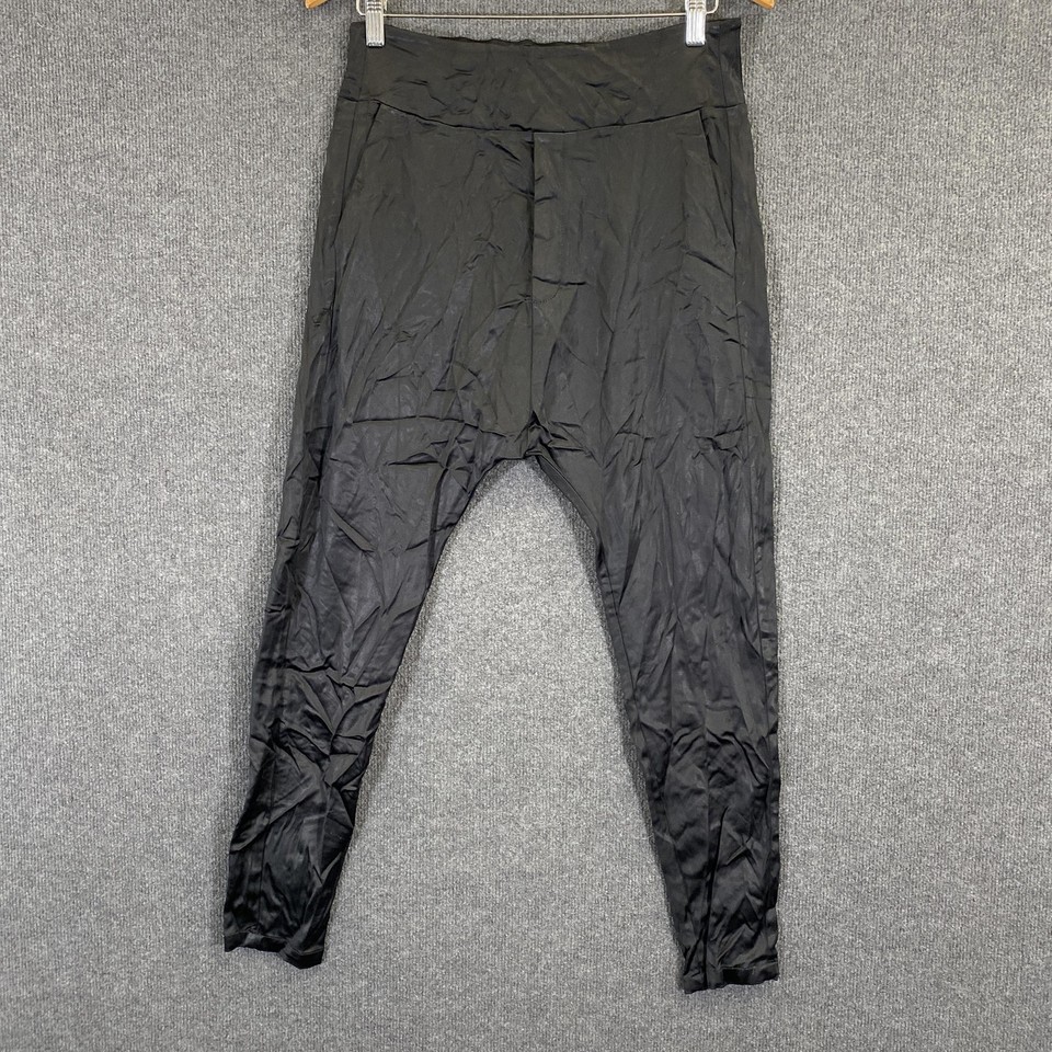 Decjuba Pants Womens 12 Black Satin Harem Tapered Elastic Waist Pockets Casual