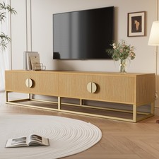 180cm Wood Grain TV Stand Cabinet 4 Doors & Semi-Circular Handles, Storage Unit