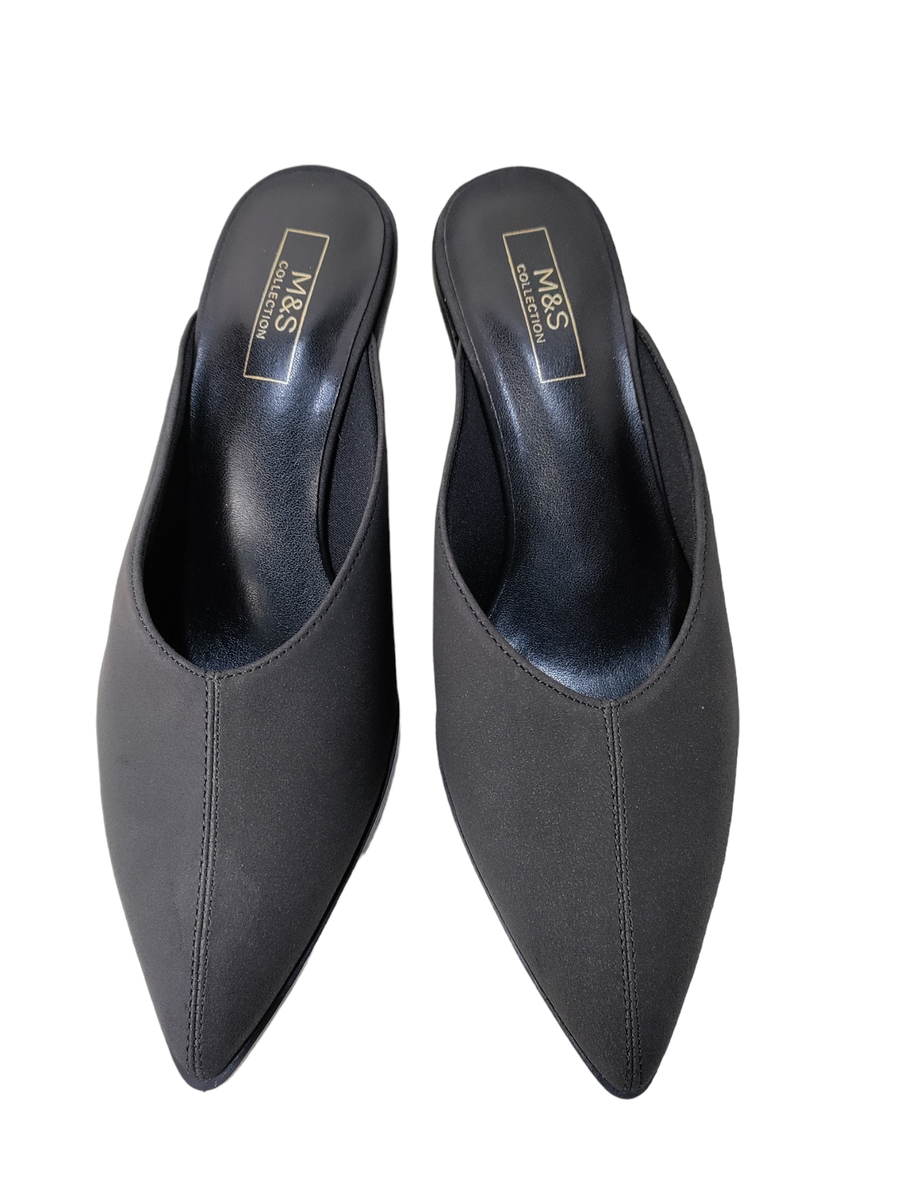 NEW WOMENS M&S INSOLIA UK BLACK SLIP ON POINTED MULE LOW HEEL