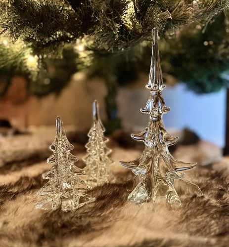 Vintage FM Konstglas Ronneby Sweden Crystal Art Glass Trees Clear Set of (3)