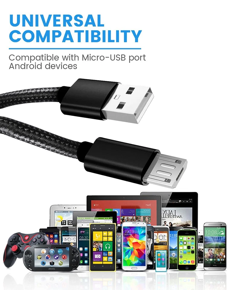 Paquete de 3 cables de carga micro USB de 3 pies 6 pies 10 pies para Samsung Android cable de carga Foto 3 de 4