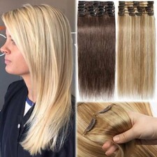 100 Real Clip in Remy Human Hair Extensions Full Head Weft Volume Length US