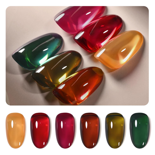 Color Gel Nail Polish Kit - Jelly Red, Green, Brown, Yellow, Hot Pink Shades - Picture 10 of 12