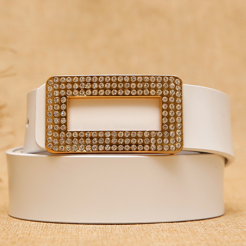 Women Faux Leather Square Buckle Rhinestone Belt for Dress  display picture 1