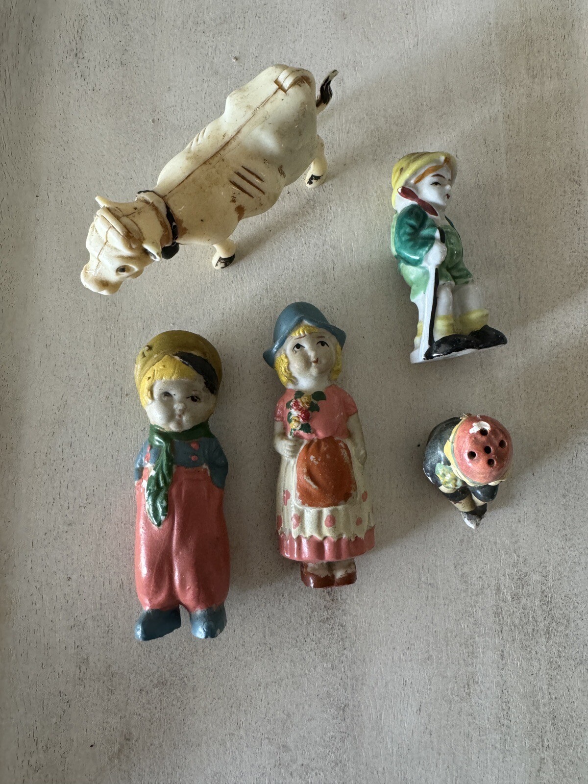 Antique Bisque Penny Dolls Frozen Charlotte Vintage Lot With Cow And