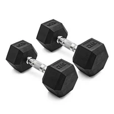 1 Pair Coated Rubber Hex Dumbbell Weight 25lbs