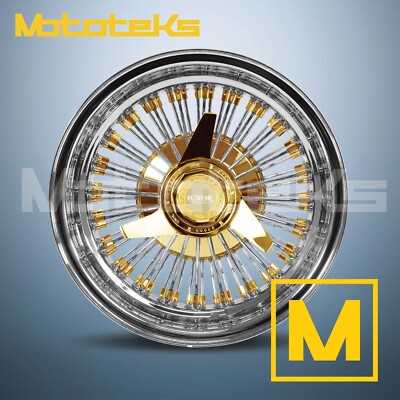 13X7 LUXOR WIRE WHEELS 72 STRAIGHT REV RIM 24K TRIPLE GOLD SINGLE