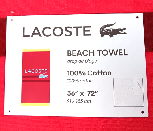 Lacoste Beach Towel Large 36"x72" Red Cotton Terry Alligator Logo, New - Picture 4 of 5