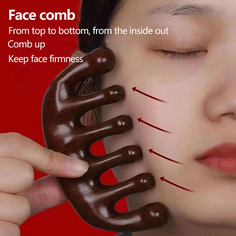 Hair Head Meridian Neck Fac Massage Comb Sandalwood Wide Tooth Anti-static Cojo - Image 3 of 4