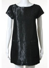  385 THEORY Black Metallic Shift Dress SHIMMER SPARKLE Day Night LBD POCKETS 2