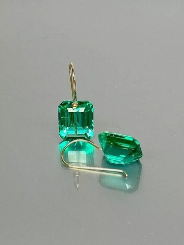 3Ct Asscher Cut Lab-Created Emerald Drop/Dangle Earrings 14K Yellow Gold Plated - Picture 4 of 4