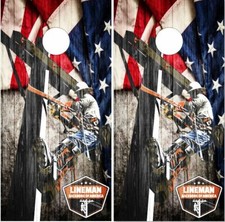 Lineman American Flag Wood LAMINATED Cornhole Wrap Bag Toss Skin Decal