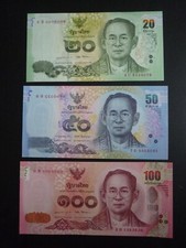 Thailand 20, 50 & 100 Baht 2012- 2016 King Rama IX UNC Banknote