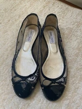 Jimmy Choo Flats Lace Blue 39 1/5 Bow Shoes Floral Design