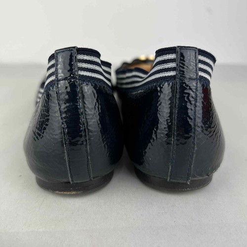 Tory Burch Caroline 2 Striped Navy Ballerina Flat Womens Size 7.5 - Picture 6 of 9
