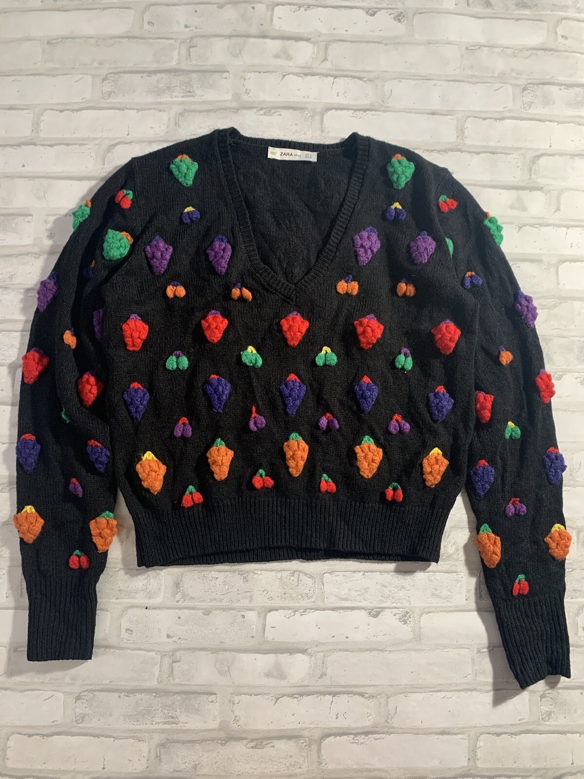 Zara Fruit Sweater Black And Multicolor 