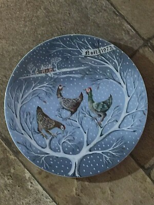 1972 HAVILAND LIMOGES TWELVE DAYS CHRISTMAS PLATE # 3 THREE FRENCH HENS