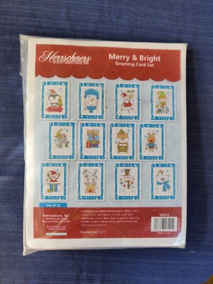 Herrschners Merry Bright Greeting Card Set Counted Cross Stitch Xmas Characters