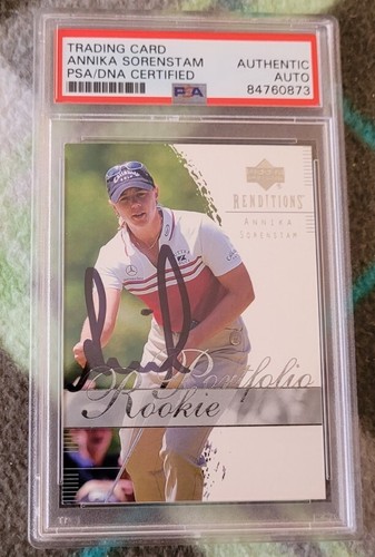 Annika Sorenstam signed 03 Upper Deck Renditions Golf Rookie Card RC IP auto PSA
