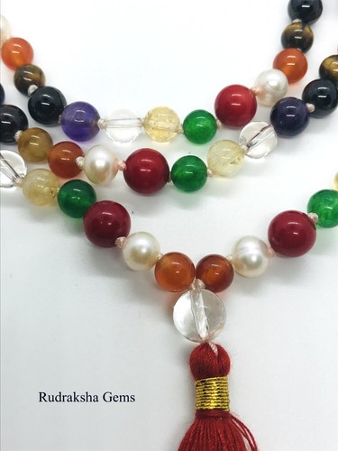 PLANETARY NINE STONES NAVRATAN108 JAPA MALA BEADS ROSARY PRAYER MEDITATION YOGA - Picture 2 of 5