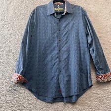 Robert Graham Shirt Mens XL Flip Cuff Abstract Blue Long Sleeve Button Up