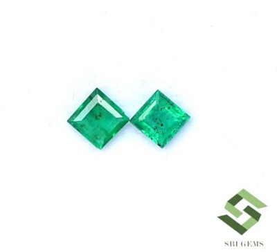 4x4 mm Certified Natural Emerald Square Cut Pair 0.51 Cts Untreated Loose Gems