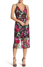 DRESS the POPULATION Aurora Black Floral Embroidered Lace Sheer Hem Midi S = 4/6