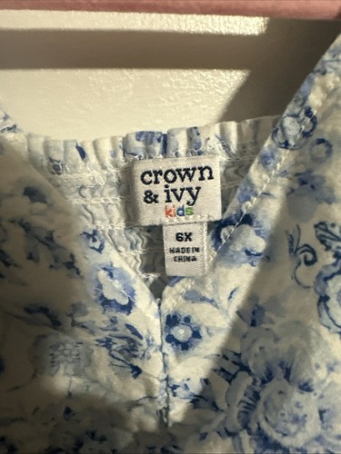 Crown & Ivy Girl’s Size 6 White & Blue Floral Shirt Spring Summer - Picture 3 of 3