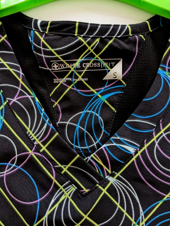 Women's White Cross Fit Scrub Top, Size~S, Color ~ Multi, NWT - Image 3 of 4