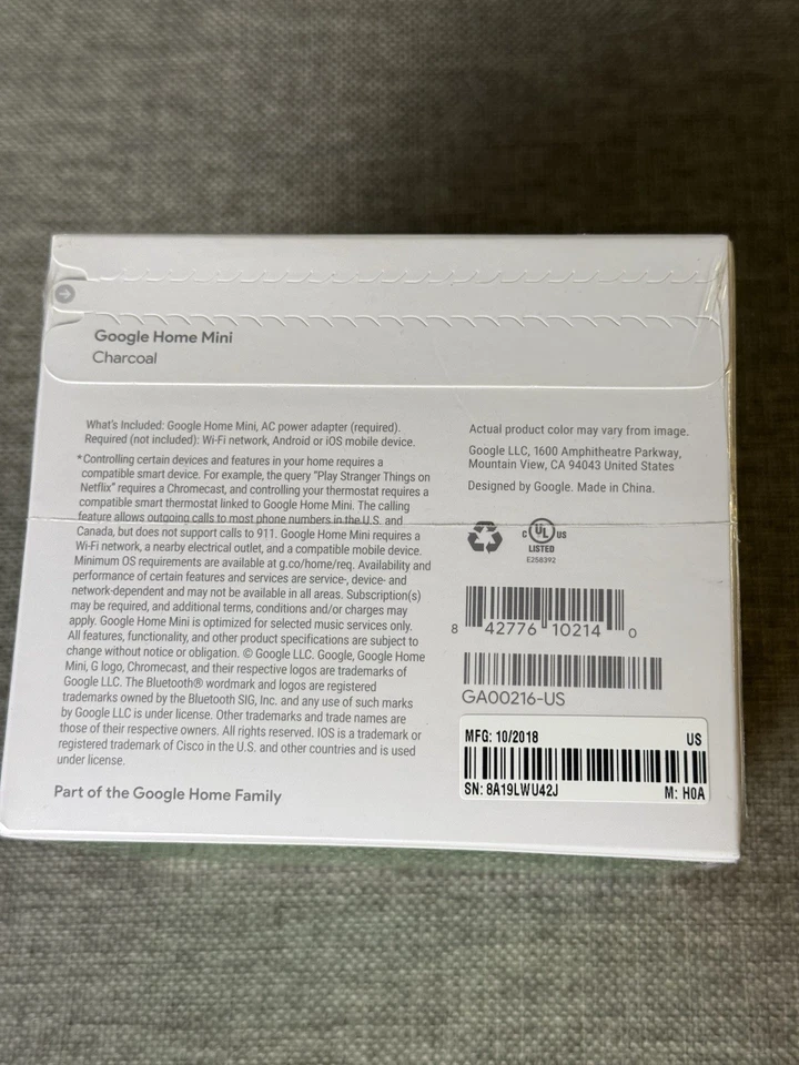 Google Home Mini Smart Speaker Google Assistant (GA00216-Us) Charcoal NEW Sealed - Image 3 of 4